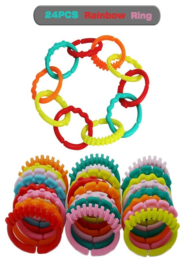 COLVWOFA 24 Pack Baby Rings Link Toys for Hanging Toy, Connecting Rings Toys for Infant Boy Girl, Early Learning Toys Car Seat and Stroller Travel Accessory Set with Storage Box - Image 2
